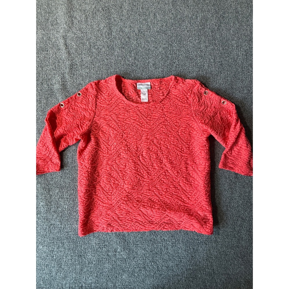 Alfred Dunner Coral Pink‎ Textured Grommet Sleeve Top Petite Medium PM